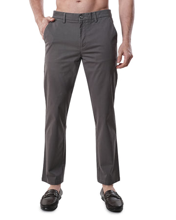 Men Medium Grey Solid Regular Fit Chinos