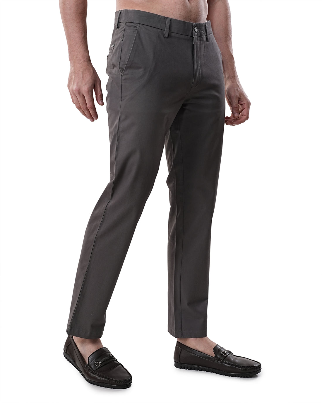 Men Medium Grey Solid Regular Fit Chinos