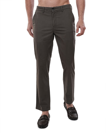 Men Olive Green Solid Regular Fit Chinos
