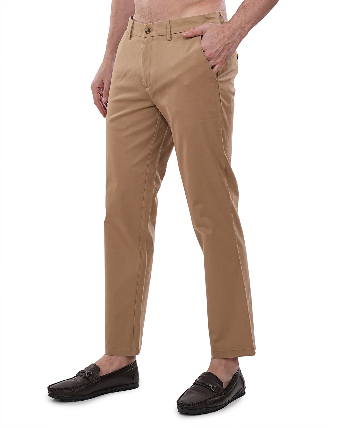 Men Camel Solid Regular Fit Chinos