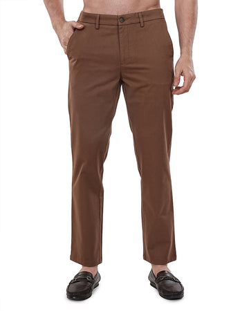 Men Brown Solid Regular Fit Chinos