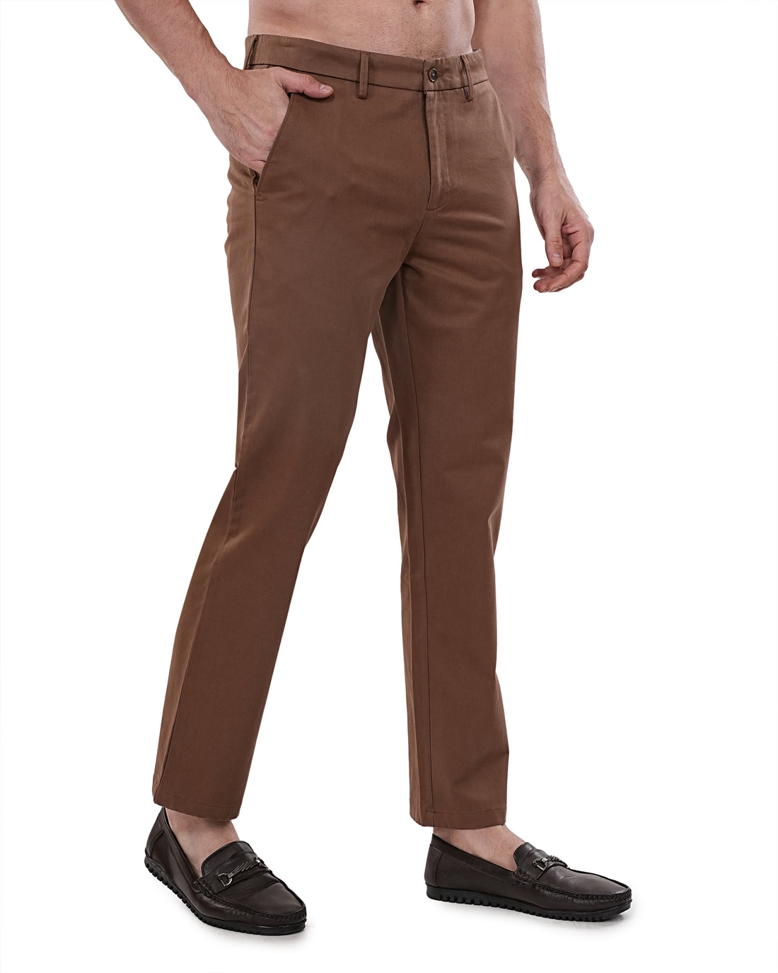 Men Brown Solid Regular Fit Chinos