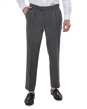 Men Dark Grey Solid Waistband Adjustable Korean Trousers
