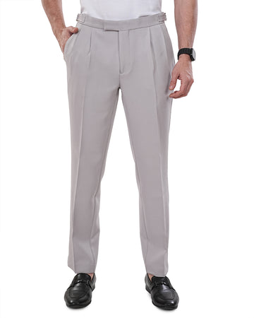 Men Light Grey Solid Waistband Adjustable Korean Trousers