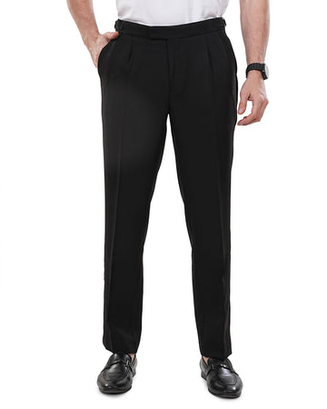 Men Black Solid Waistband Adjustable Korean Trousers