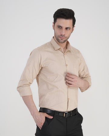 Men’s Solid Beige Formal Shirt  Full Sleeve  Regular Fit