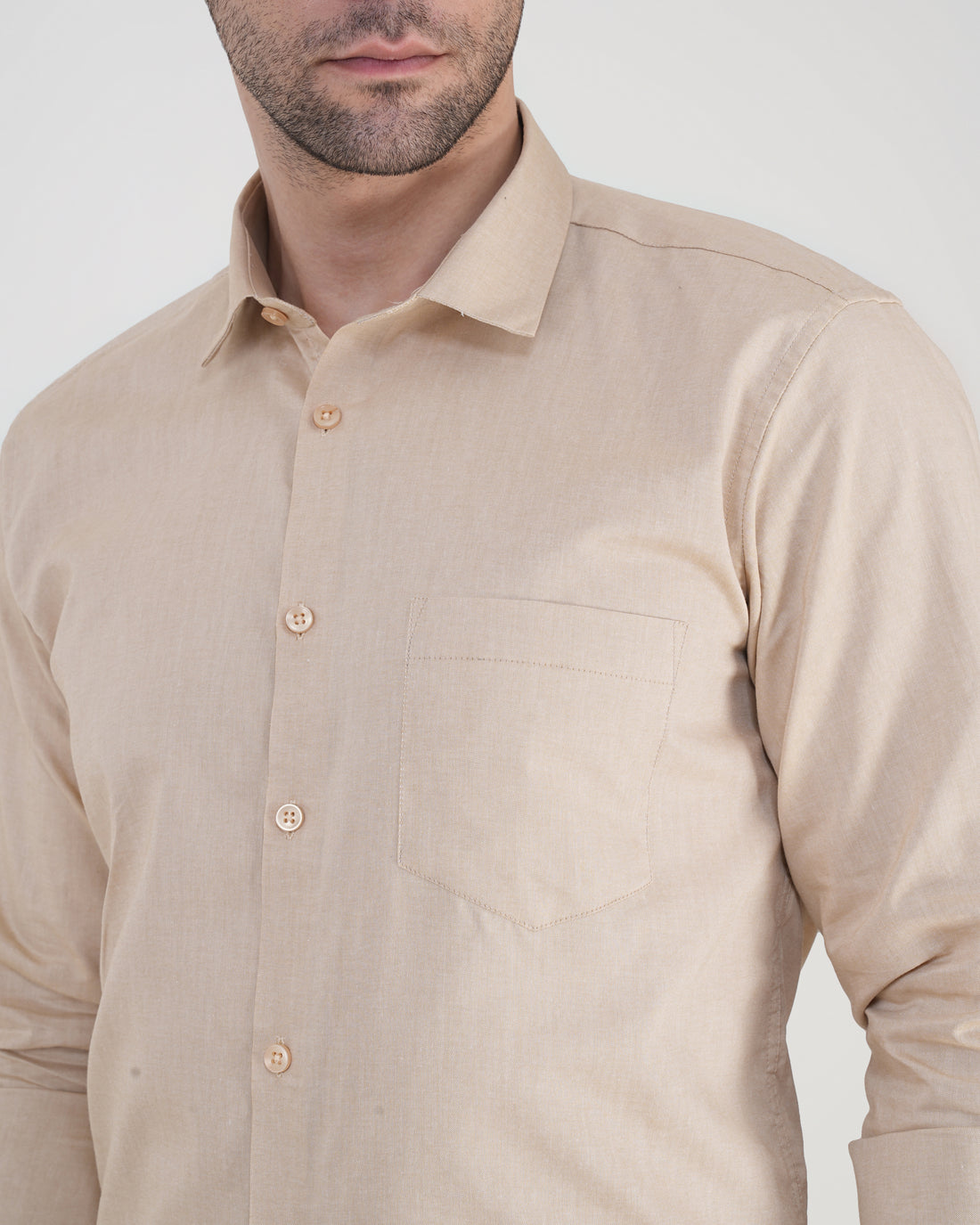 Men’s Solid Beige Formal Shirt  Full Sleeve  Regular Fit