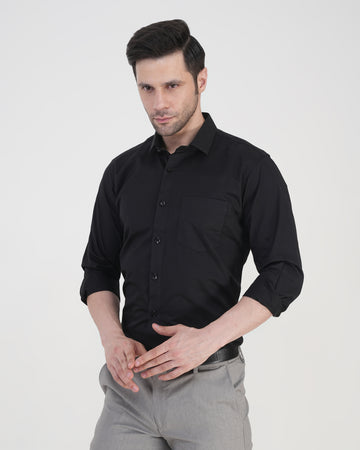 Men’s Solid Black Formal Shirt  Full Sleeve  Regular Fit