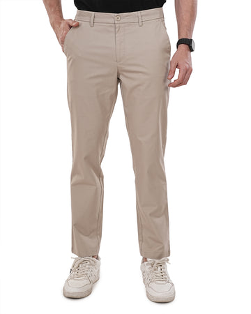 Men Beige Solid Regular Fit Chinos