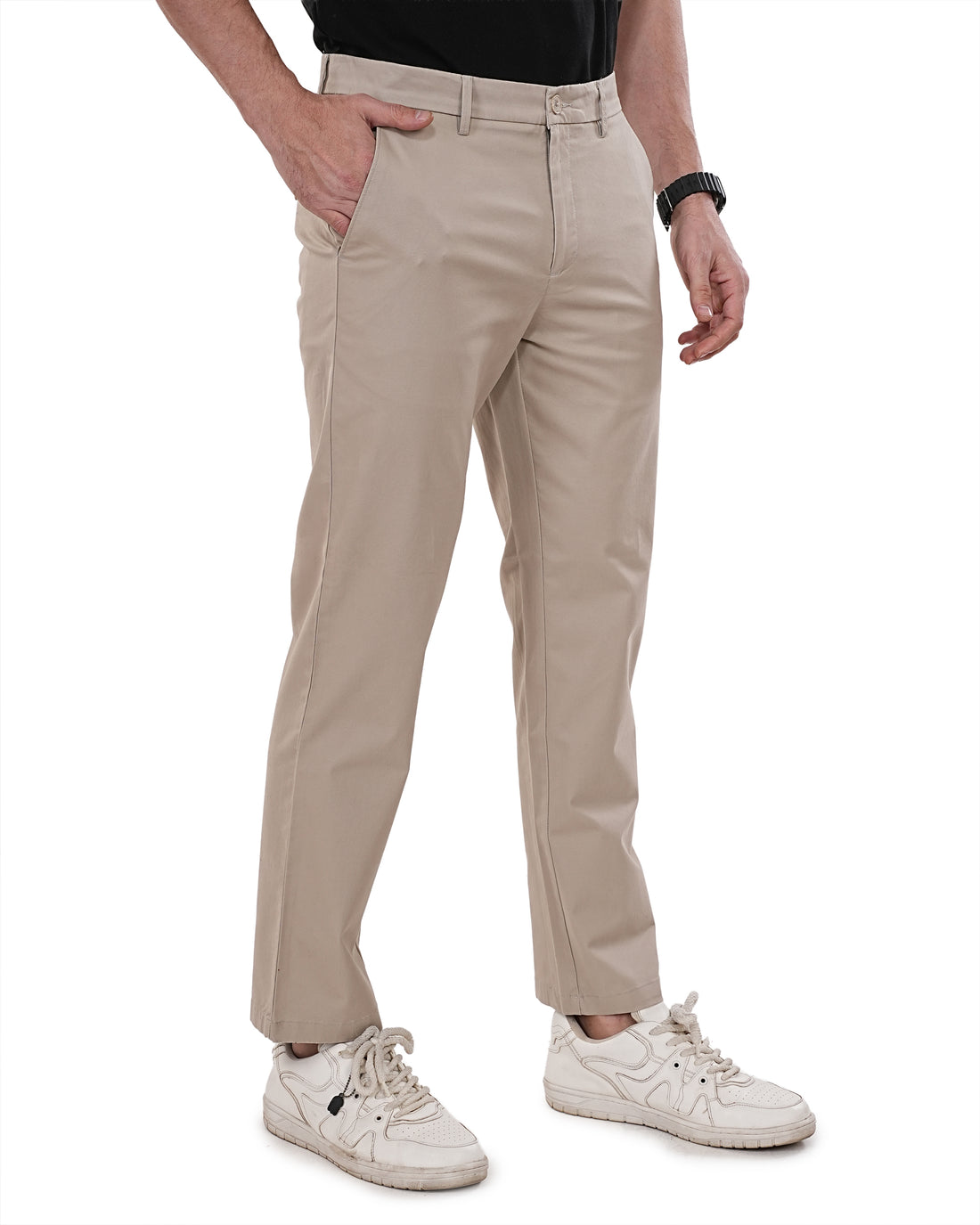 Men Beige Solid Regular Fit Chinos