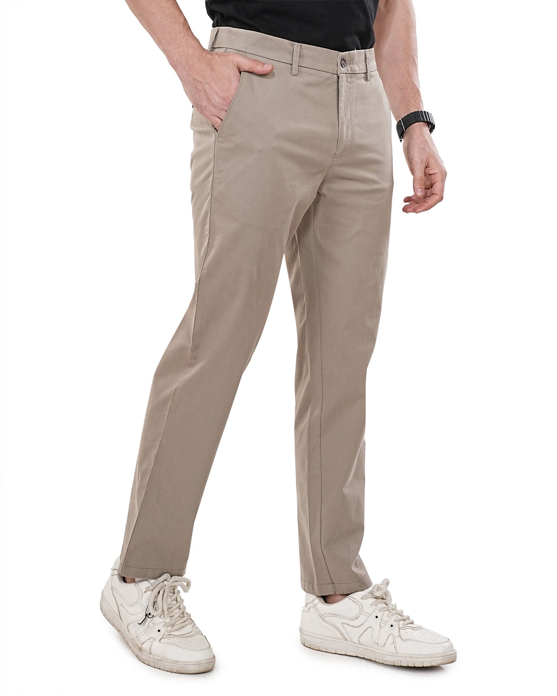 Men Grey Solid Regular Fit Chinos