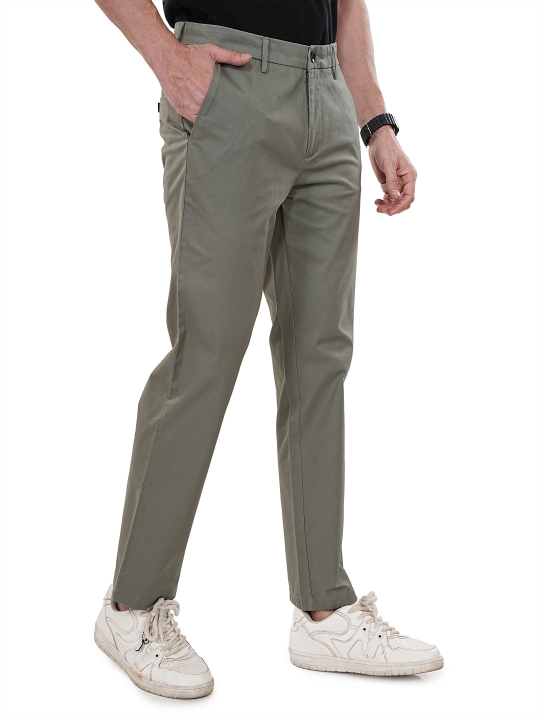 Men Pista Green Solid Regular Fit Chinos