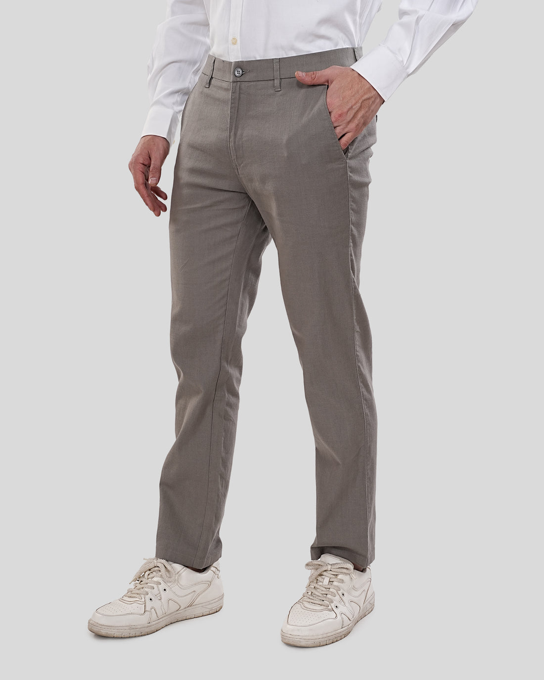 Men Light Grey Solid Regular Fit Linen Trousers