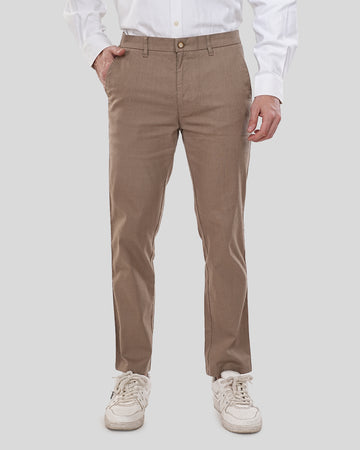 Men Brown Solid Regular Fit Linen Trousers