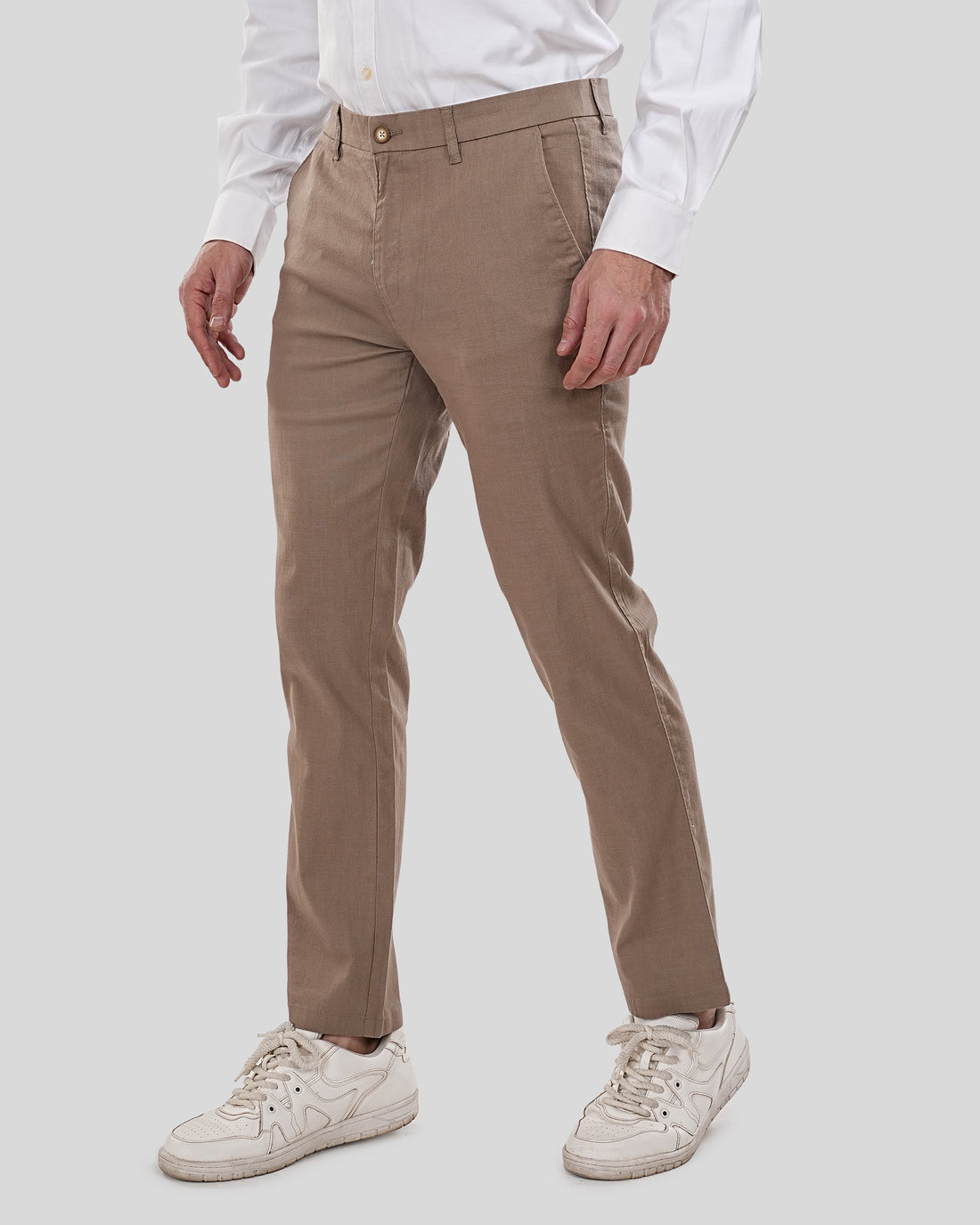 Men Brown Solid Regular Fit Linen Trousers