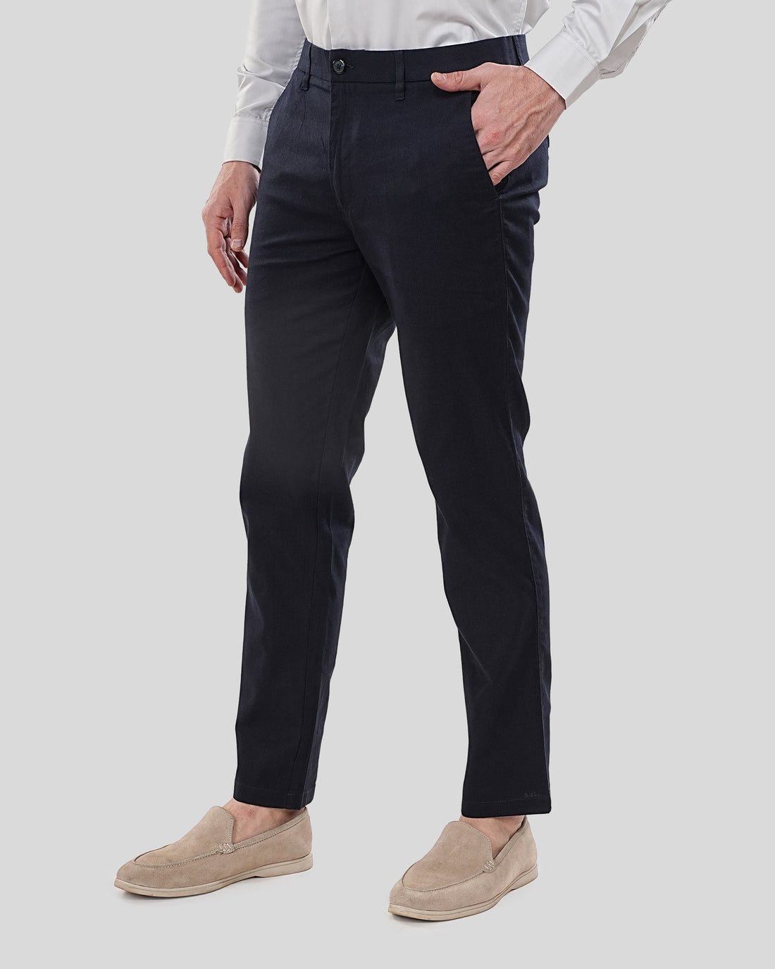 Men Navy Blue Solid Regular Fit Linen Trousers
