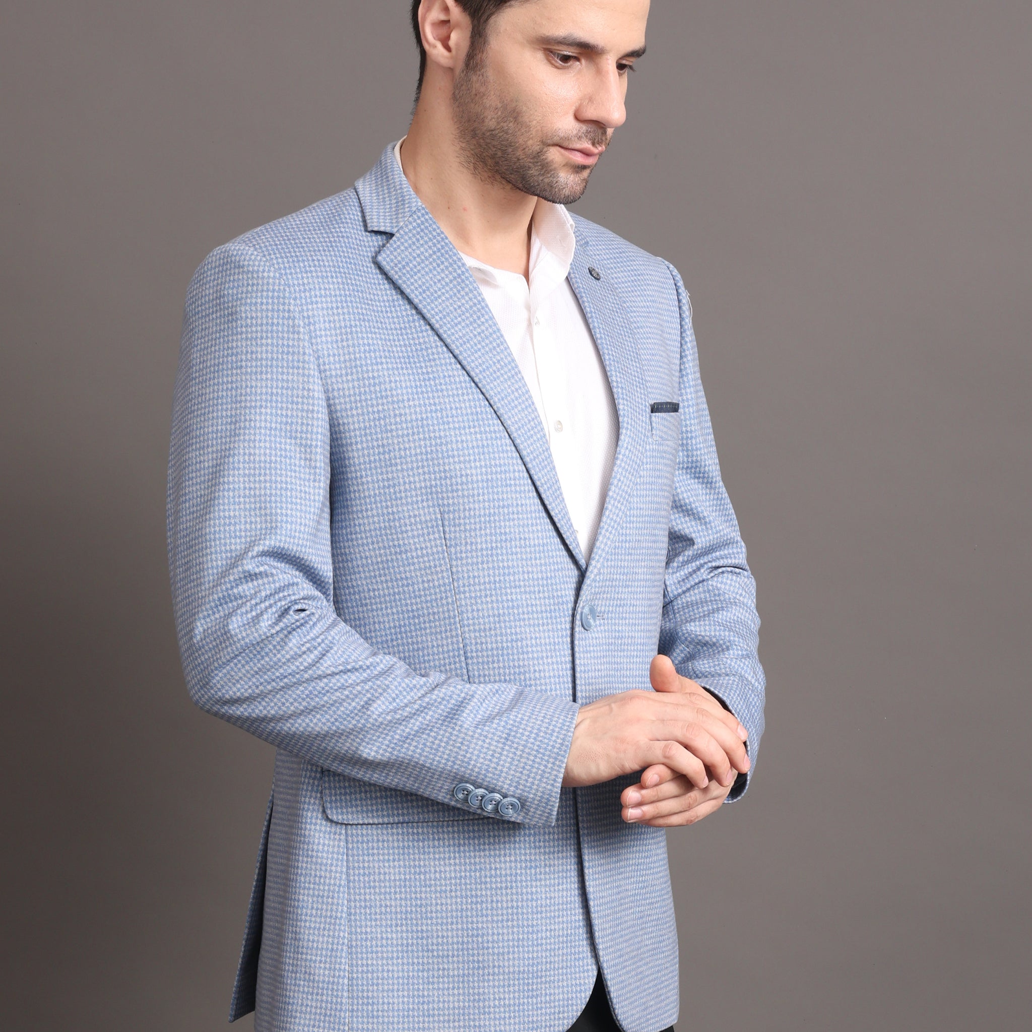 Men's Sky Blue checked Tailored Fit Formal Blazer