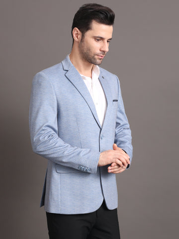 Men's Sky Blue checked Tailored Fit Formal Blazer