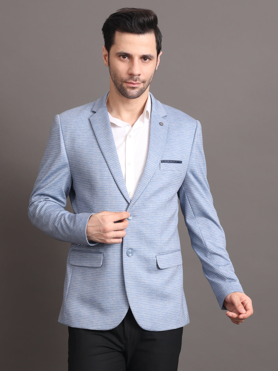Men's Sky Blue checked Tailored Fit Formal Blazer