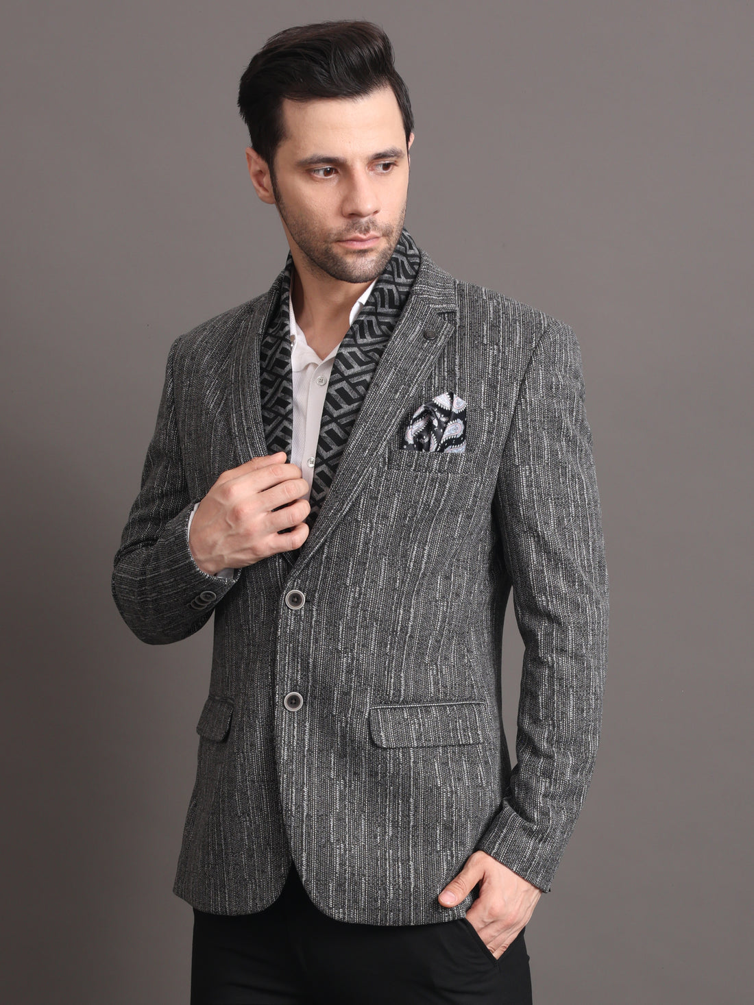 MEN'S TWEED DARK GREY BLAZER