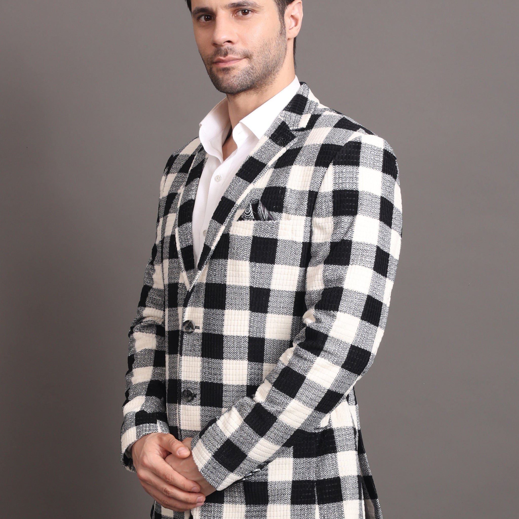 Men's Black Tweed Checked Formal Blazer