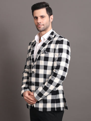 Men's Black Tweed Checked Formal Blazer