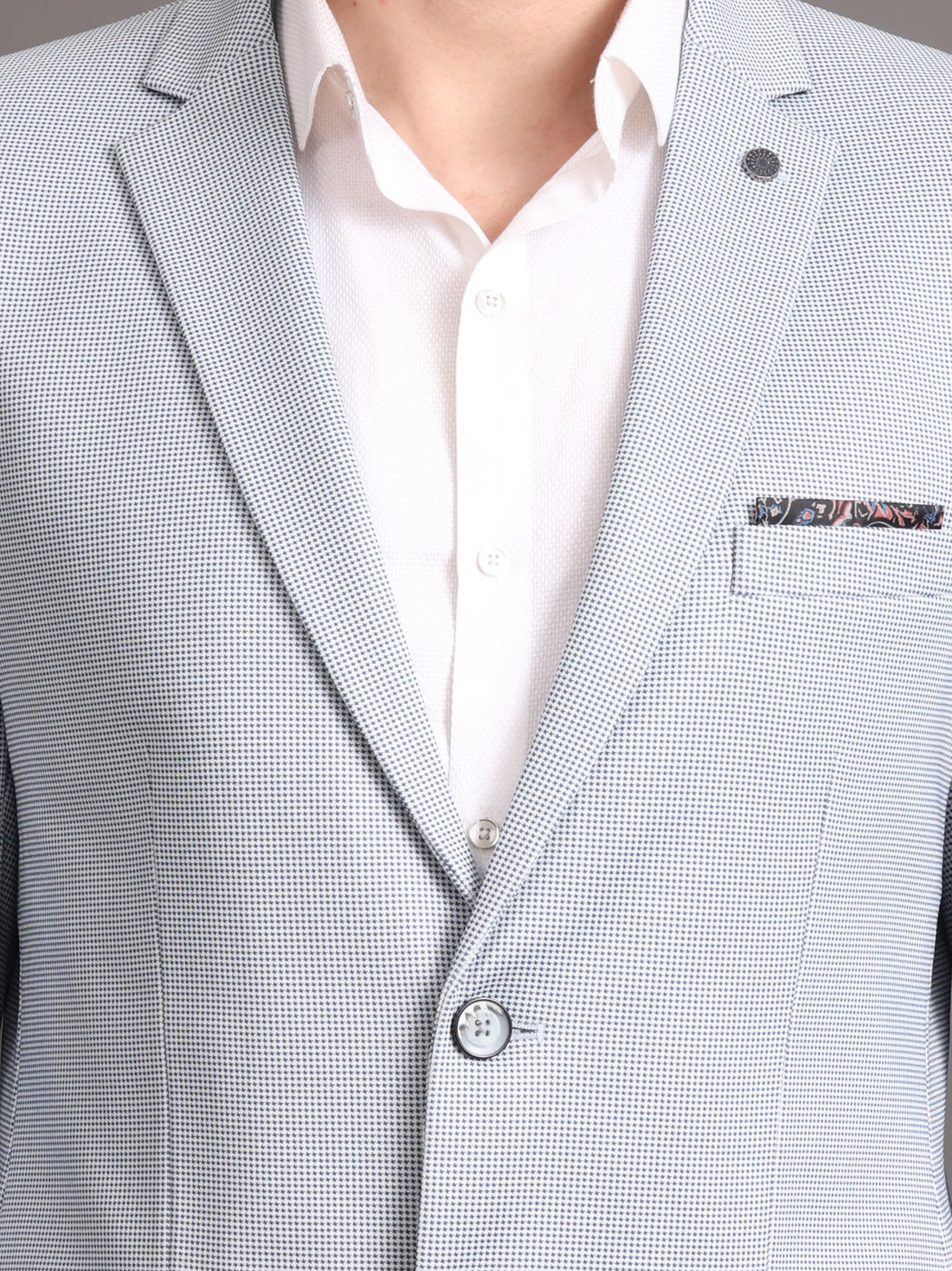 Men's Checked Sky Blue Tailored Fit Formal Blazer