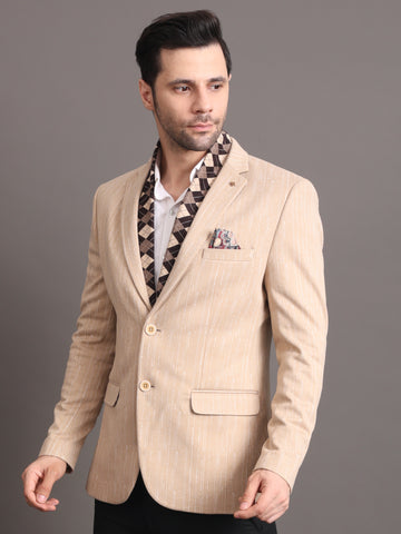 Men's Beige Tweed Tailored Fit  Formal Blazer