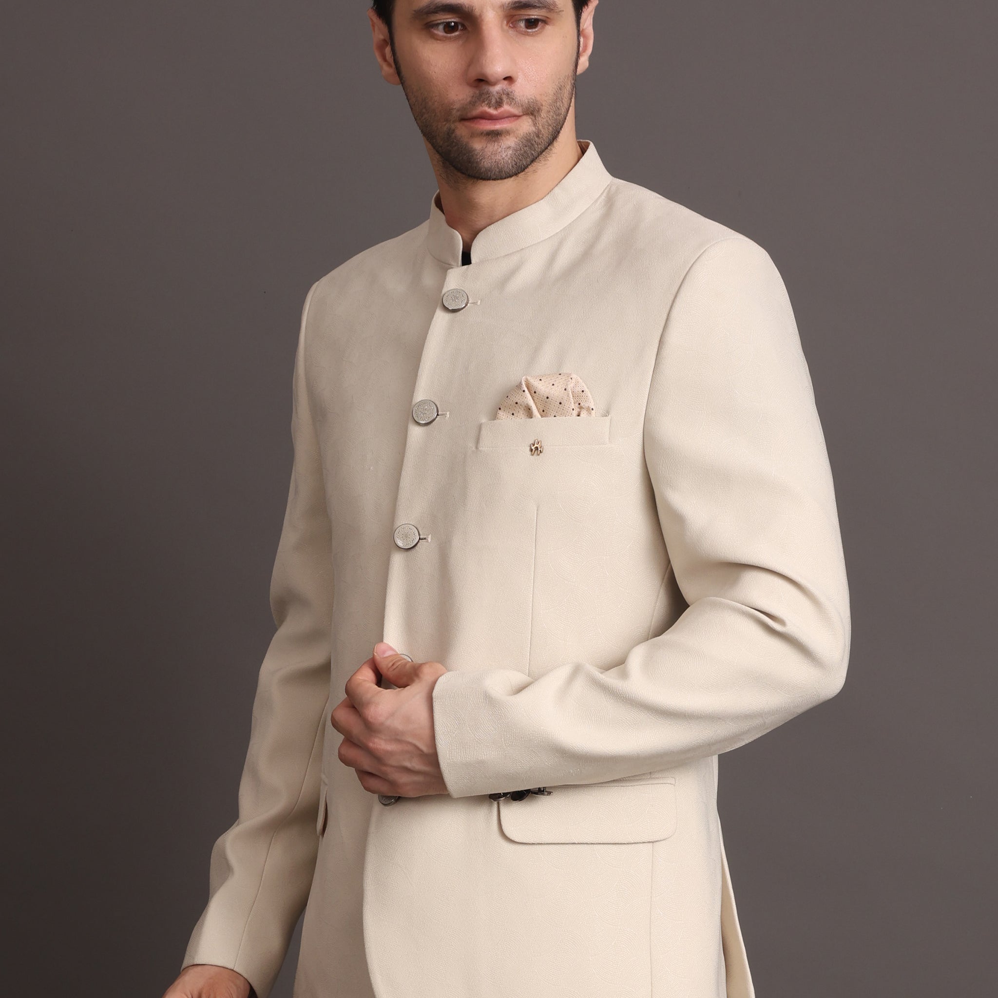 Men's Beige 2 Piece Jodhpuri Suit