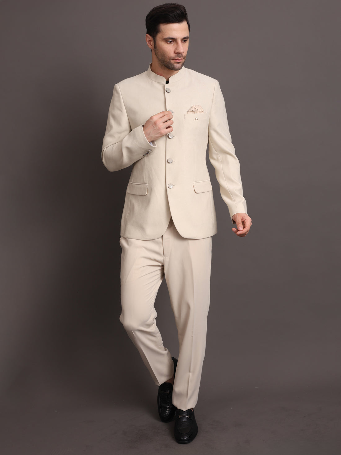 Men's Beige 2 Piece Jodhpuri Suit