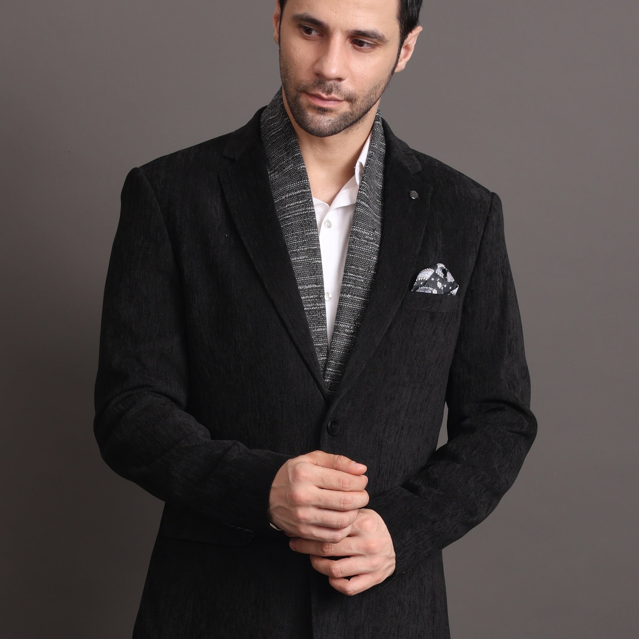 Men's Black Tweed Tailored Fit Formal Blazer