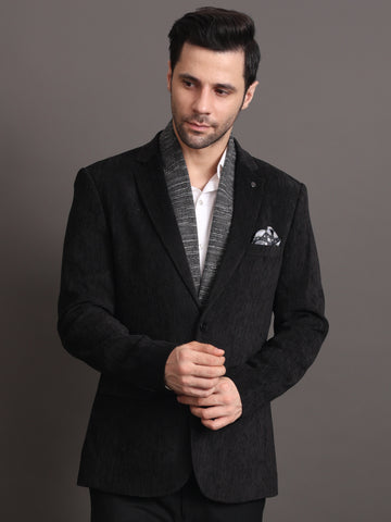 Men's Black Tweed Tailored Fit Formal Blazer