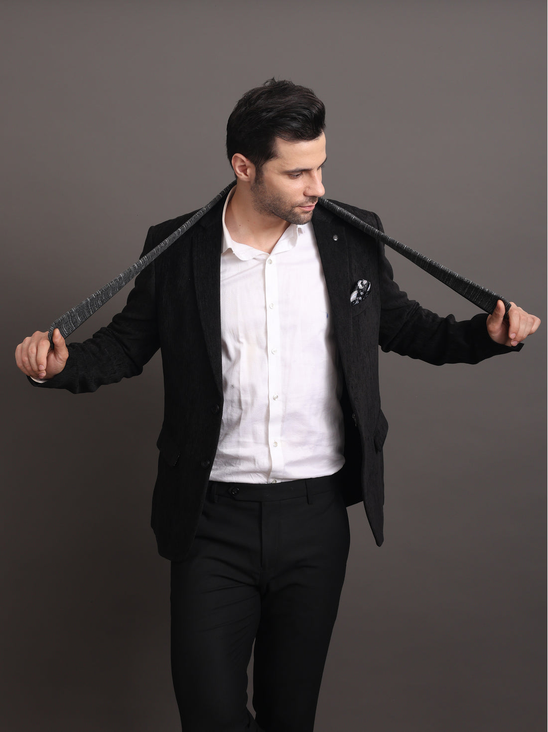 Men's Black Tweed Tailored Fit Formal Blazer