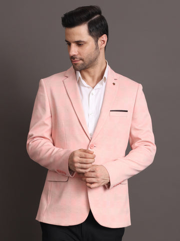 Men's Peach Checked Tailored Fit Formal Blazer