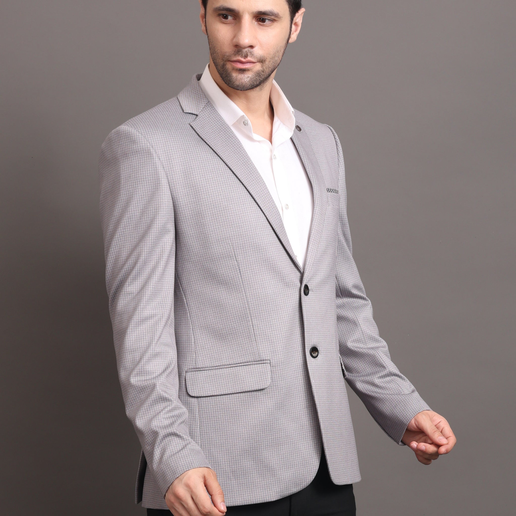 Men's Grey Checked Tailored Fit Formal Blazer